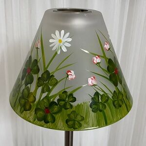 Hand Painted Glass Floral Shade Table Lamp with Metal Base